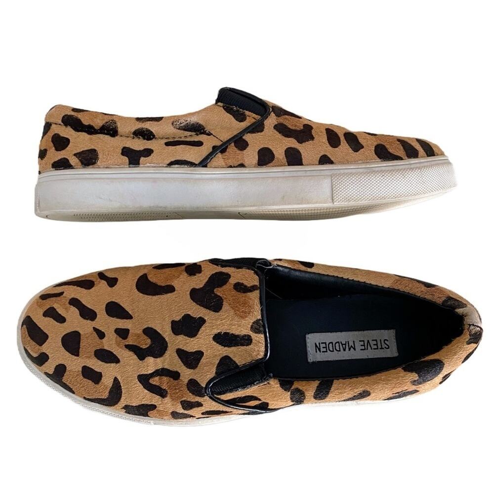 Steve Madden Ecentric Cow Hair Leopard Cheetah Slip On Sneaker Size 7